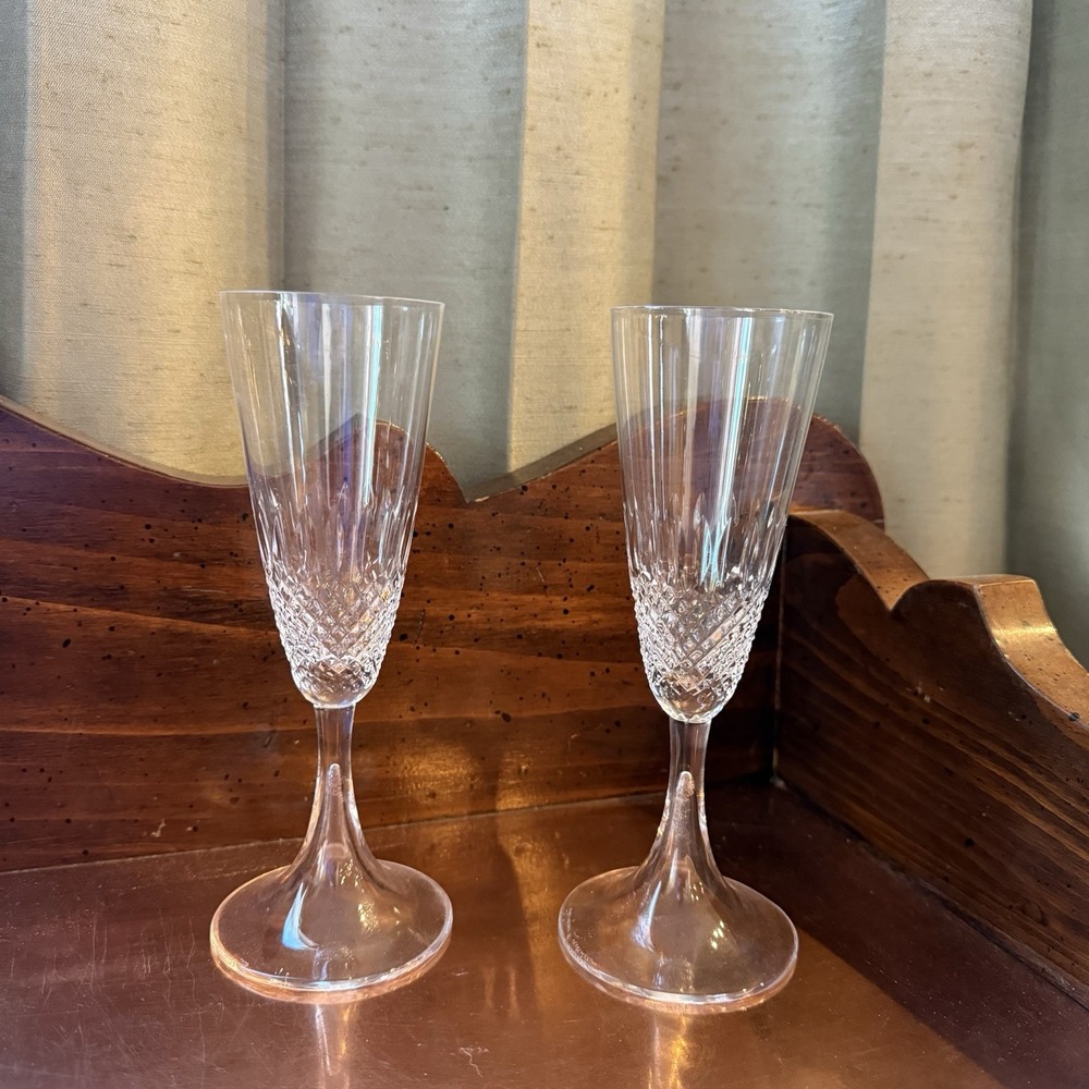 Vintage 1970s Lalique France Chinon‎ Diamond Point Crystal Champagne Flutes